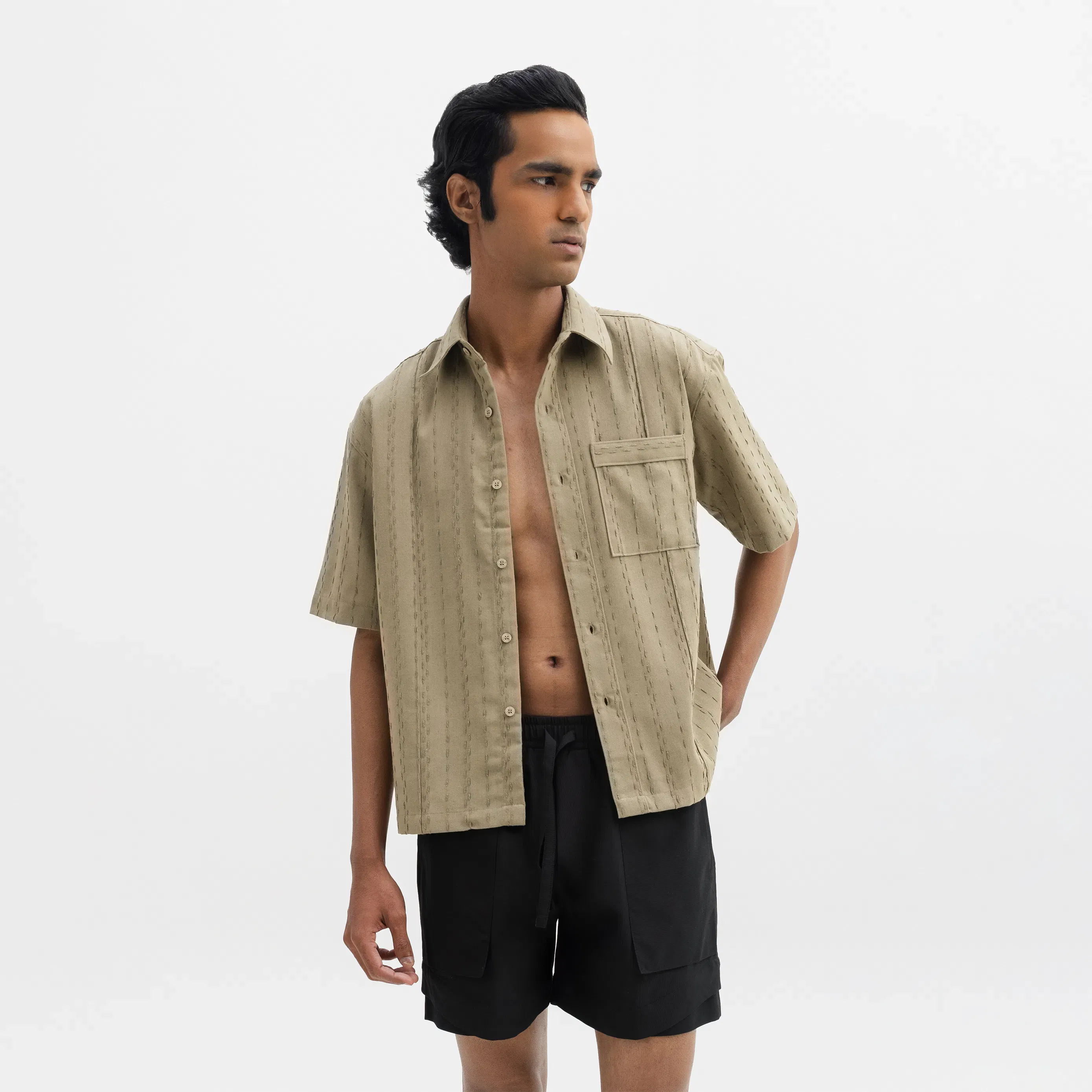 TWO TONED TWISTED YARN SHIRT