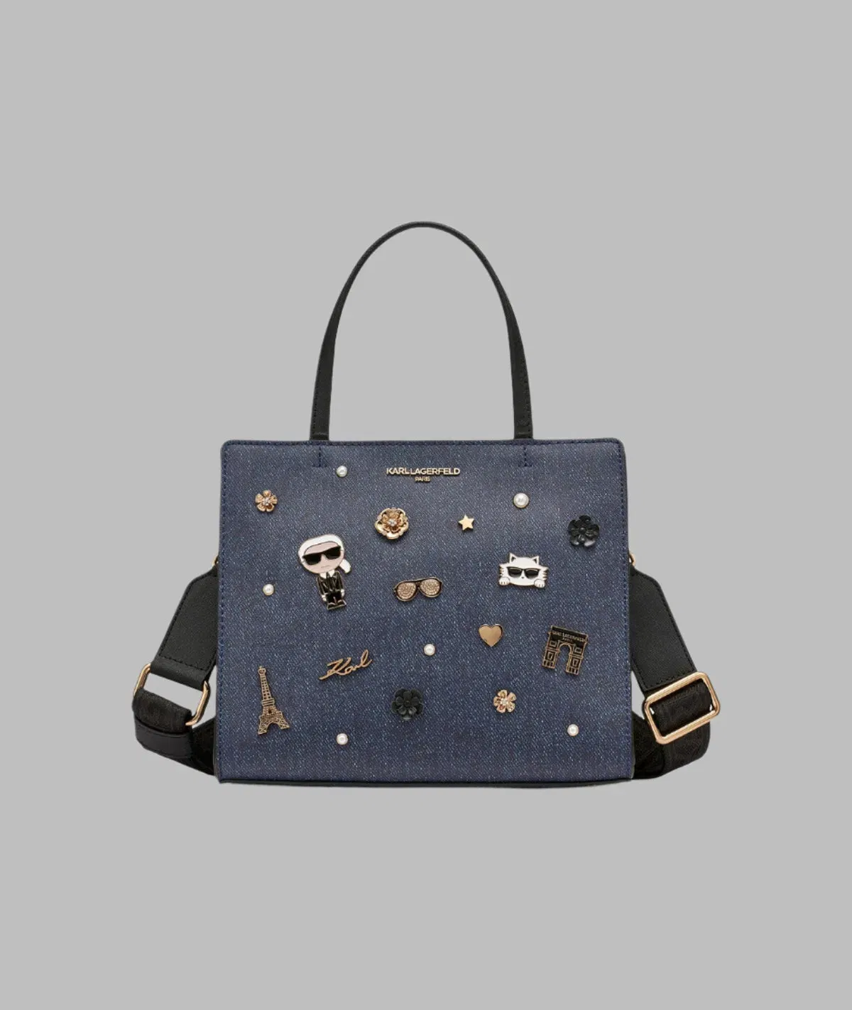 KarlLagerfeld Maybelle denim satchel with pins denim blue