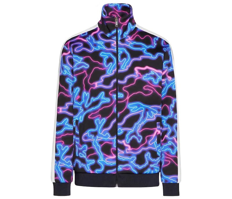 Valentino All Over Neon Camou Print Zip Sweatshirt Blue