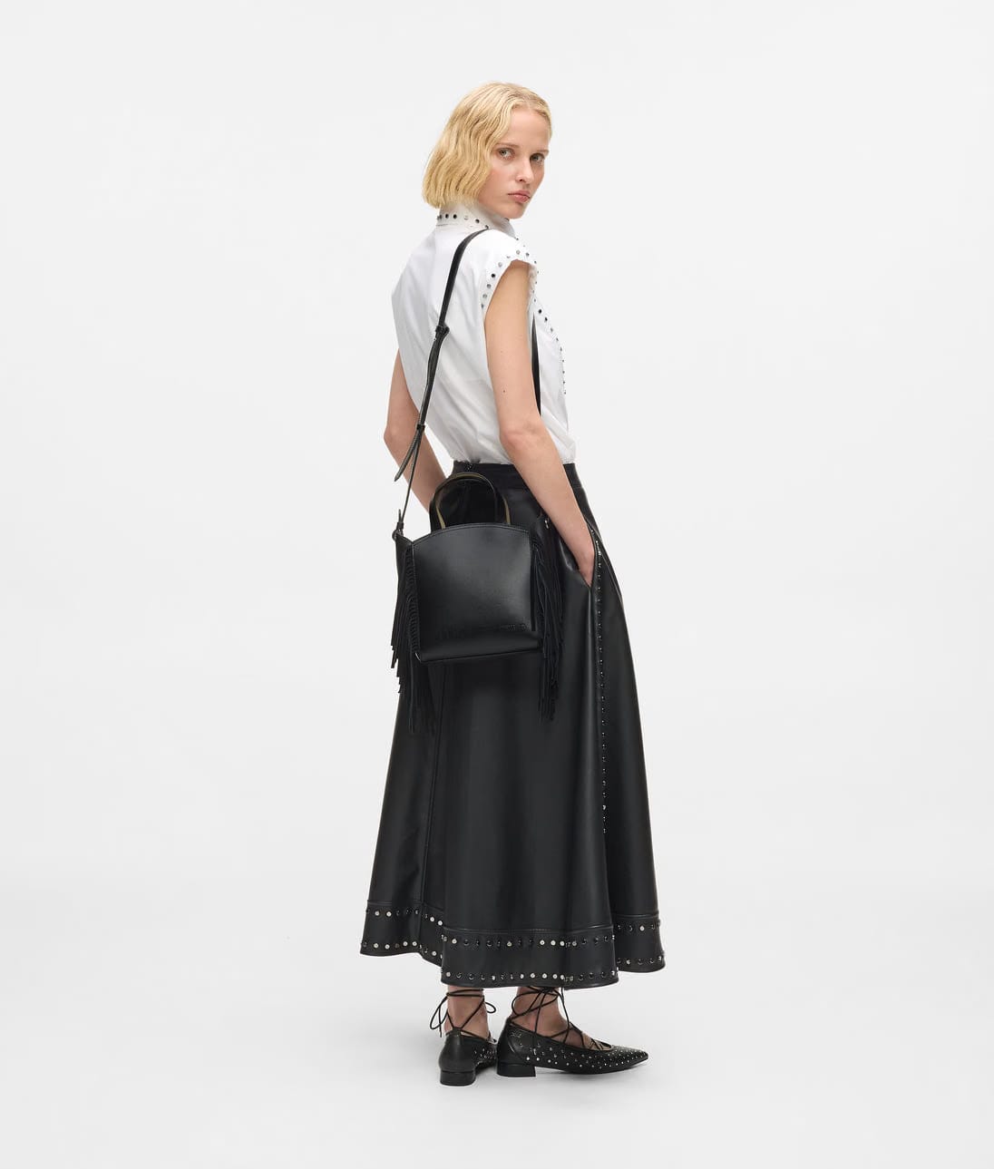 KarlLagerfeld Kcircle Small Fringe Tote Bag Black-Nickel