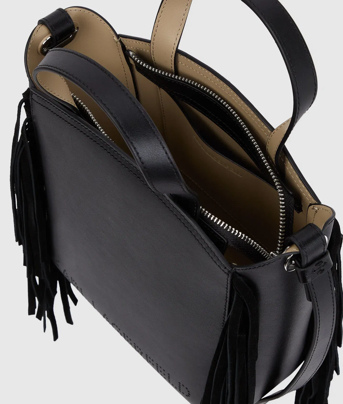 KarlLagerfeld Kcircle Small Fringe Tote Bag Black-Nickel