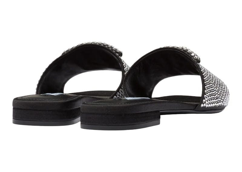 Prada 10mm Crystal Slides Black Satin