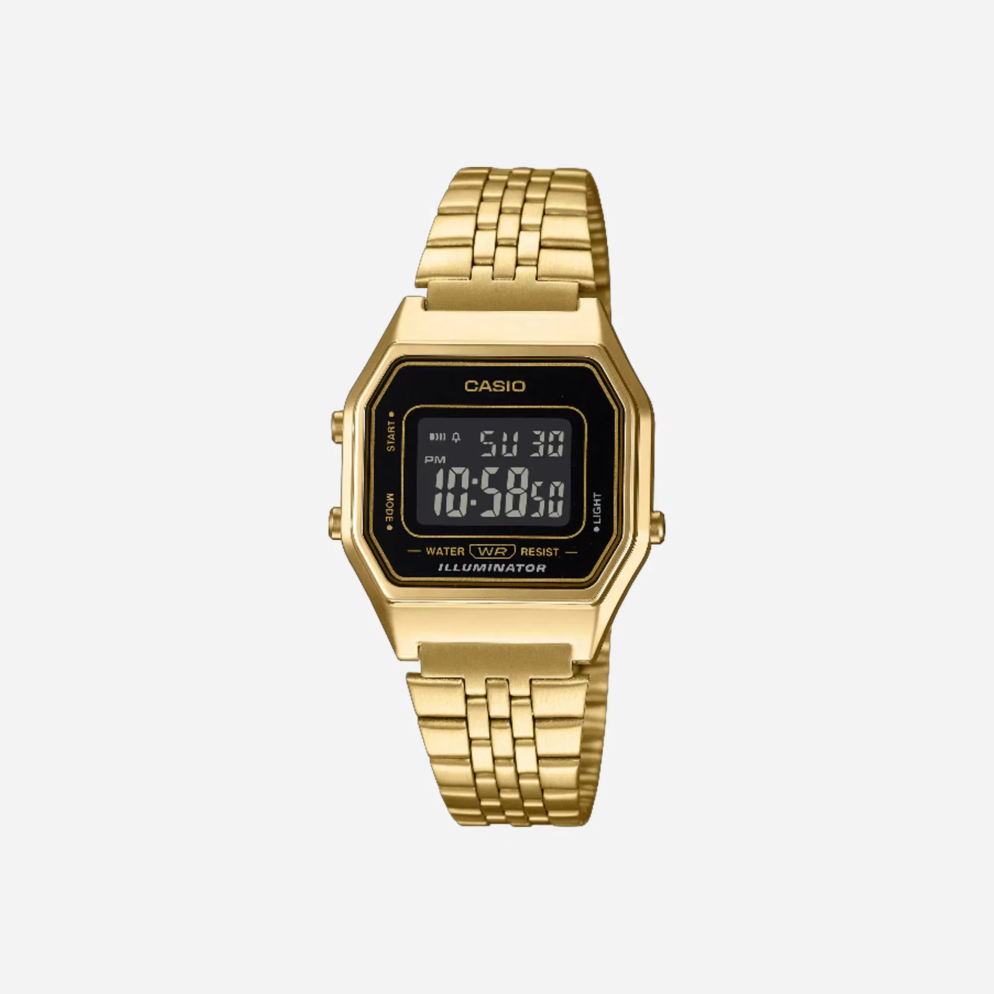 Casio Unisex-Adult Vintage LA680WGA-1BDF Black Digital Dial Gold Stainless Steel Band D205
