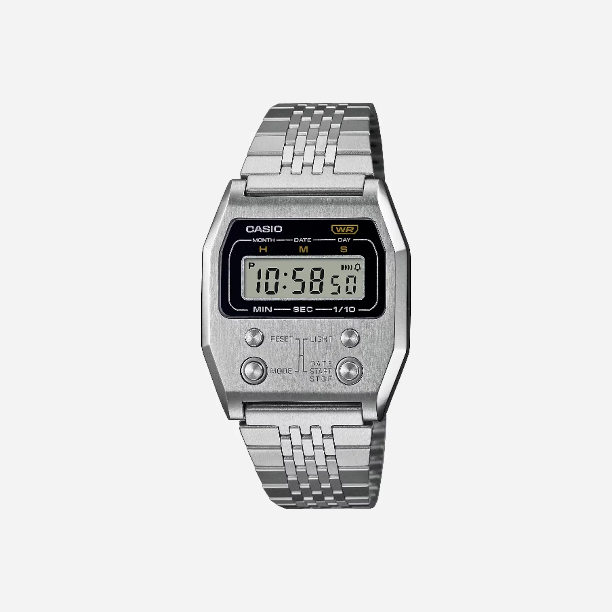 Casio Unisex Vintage A1100D-1DF Silver Digital Dial Silver Stainless Steel Band D326