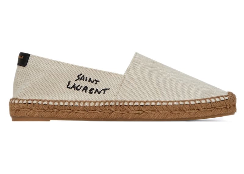 Saint Laurent Embroidered Espadrilles Natural Beige Canvas (Women's)