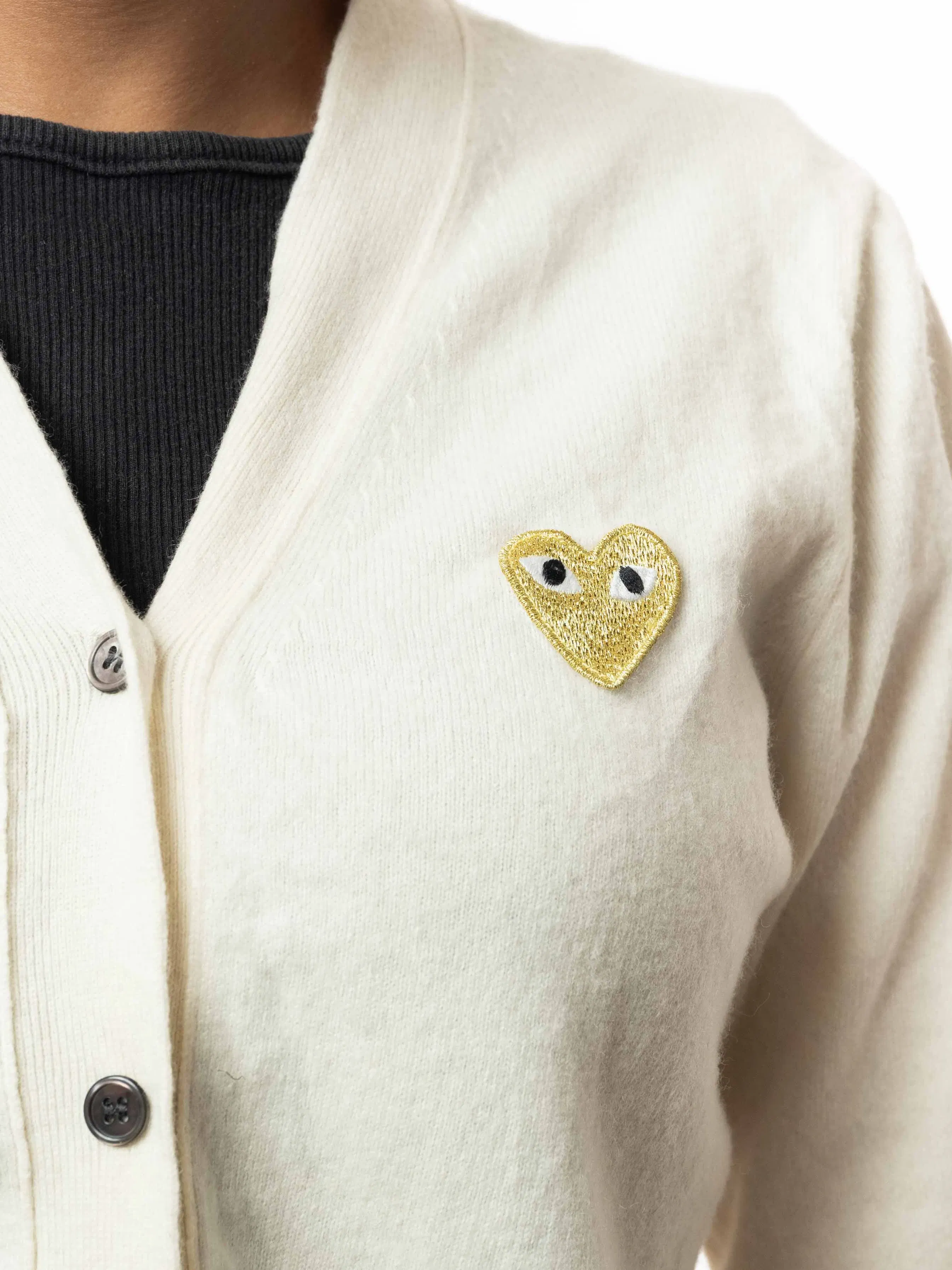 CDG Play Gold Heart Knit Cardigan Sweater Cream (S)