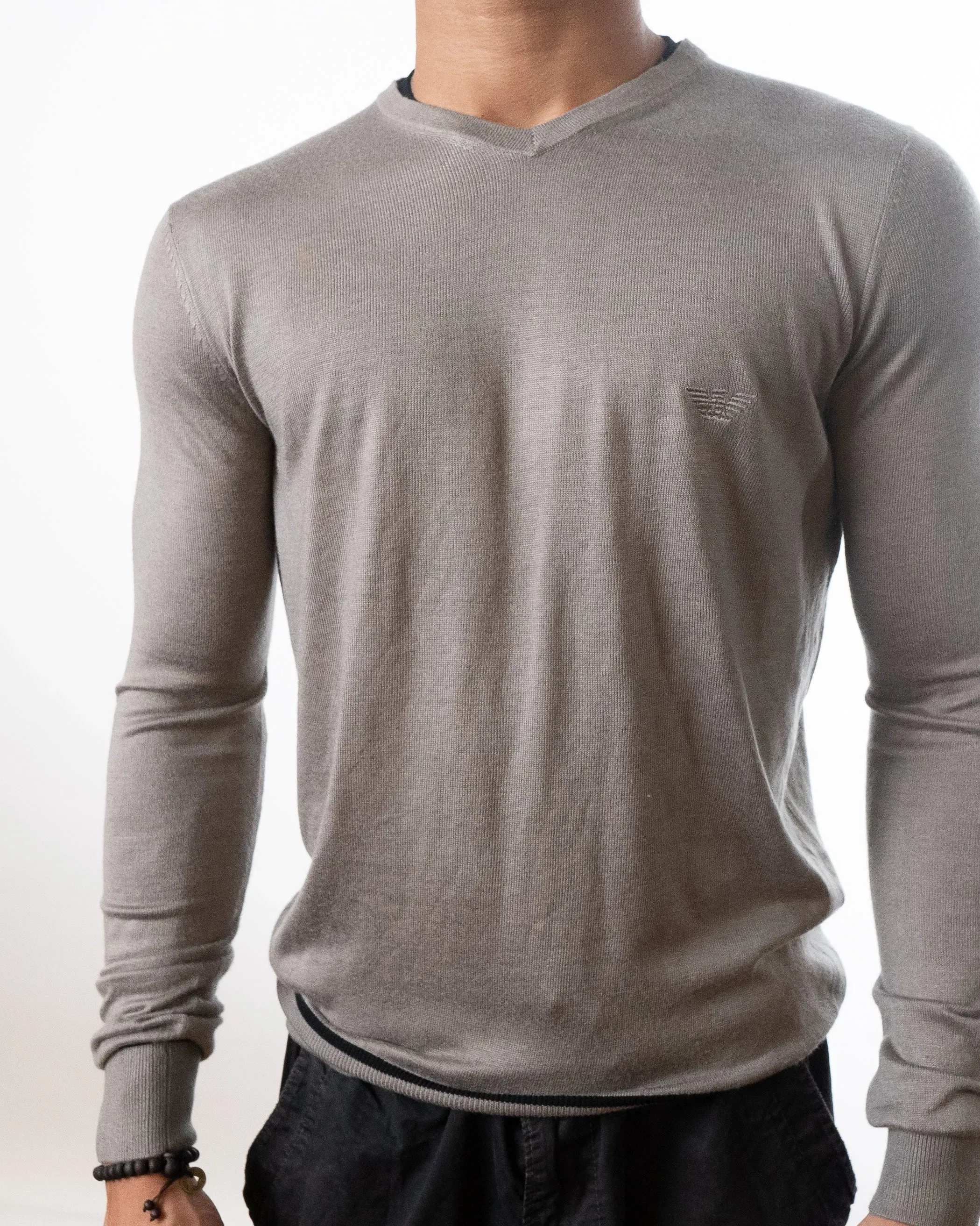 Emporio Armani Grey V-Neck Jumper (S)