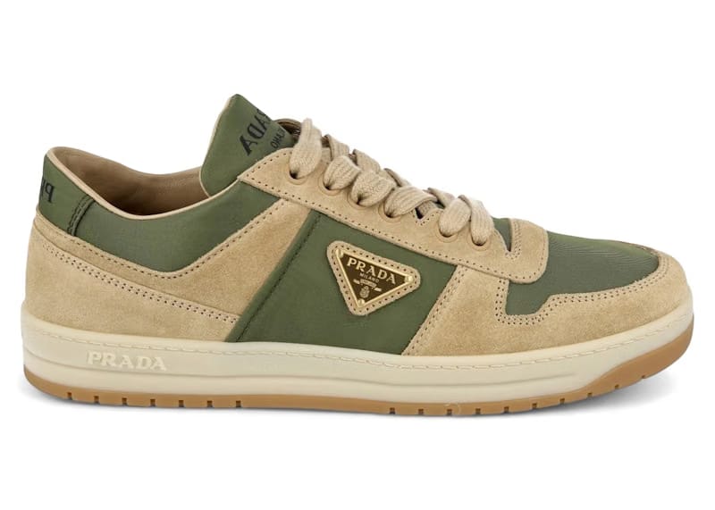 Prada Downtown Leather Low Top Sneakers Ecru Military (Women's)