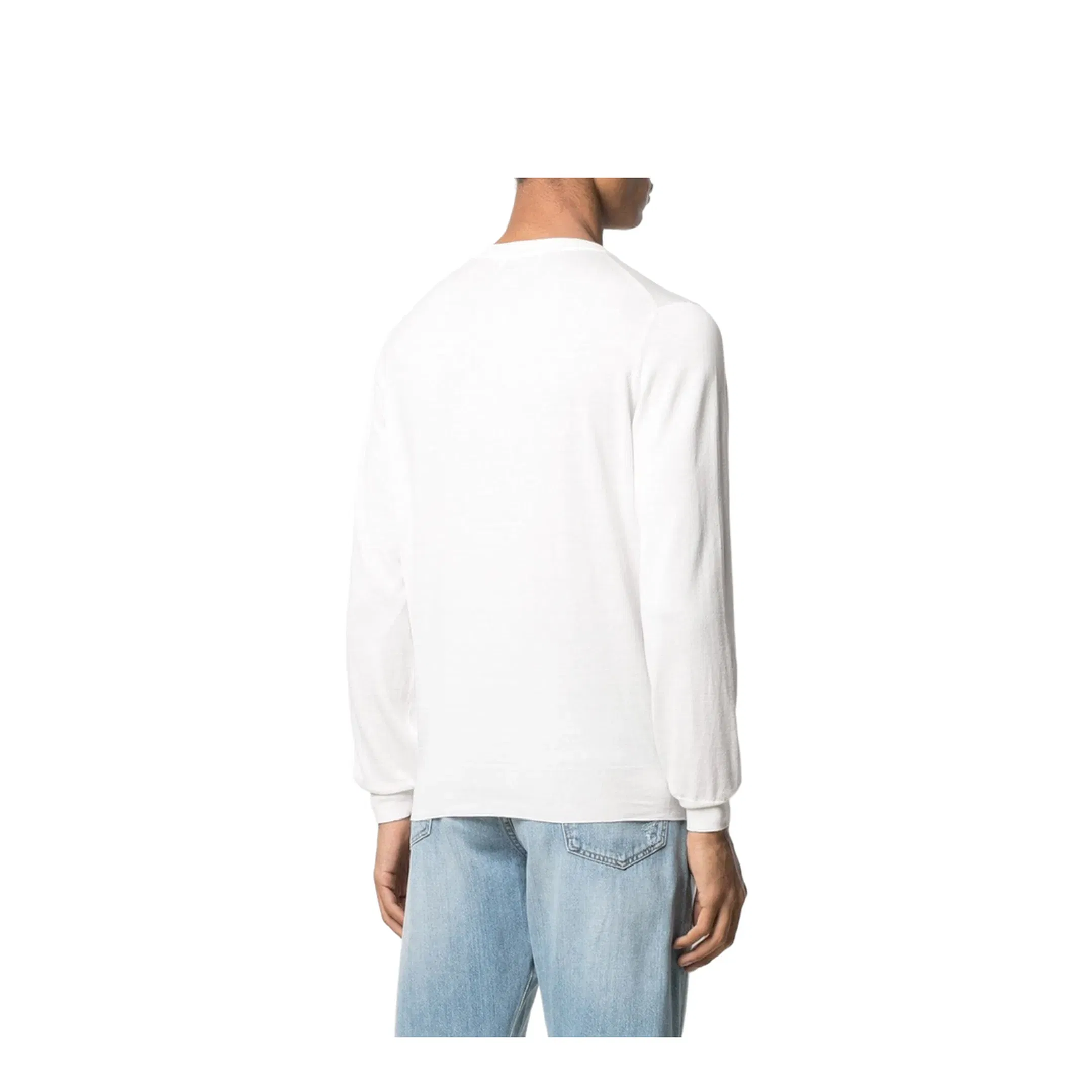Men's Long Sleeves Cotton Crewneck - White