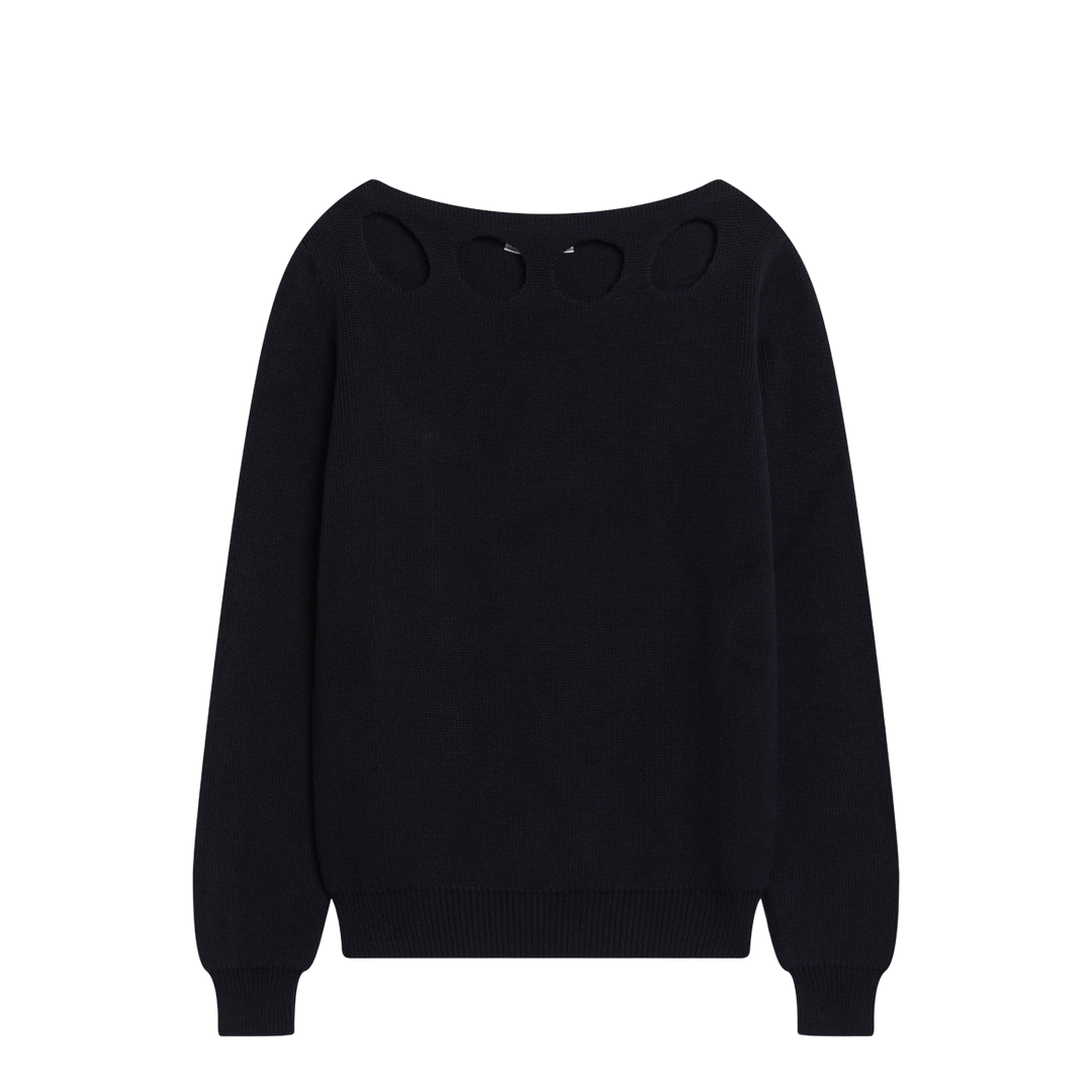 Blue Cotton Sweater with Geometric Details