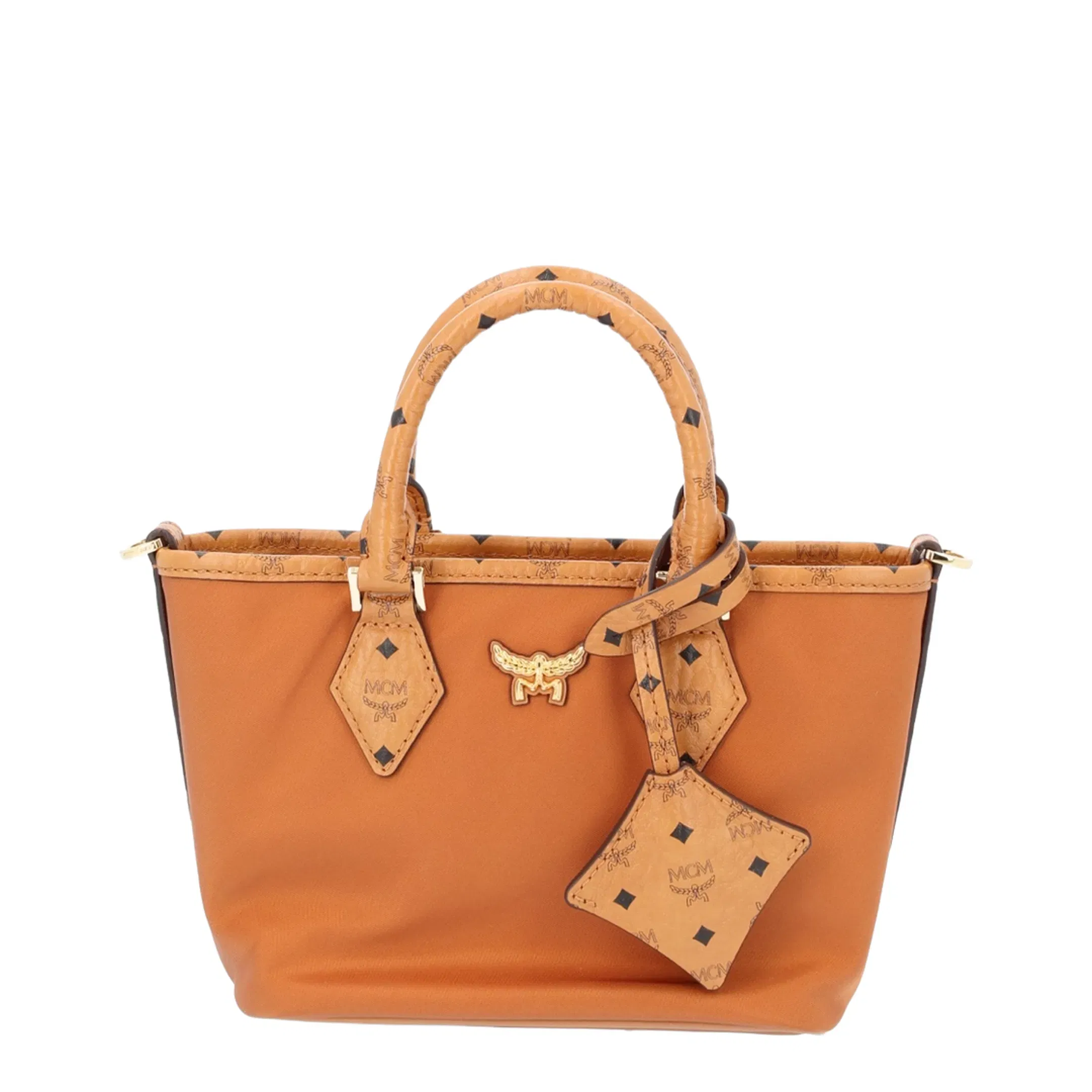 Aren Shopper in Recycled Nylon With Visetos Monogram Leather Trim - Cognac
