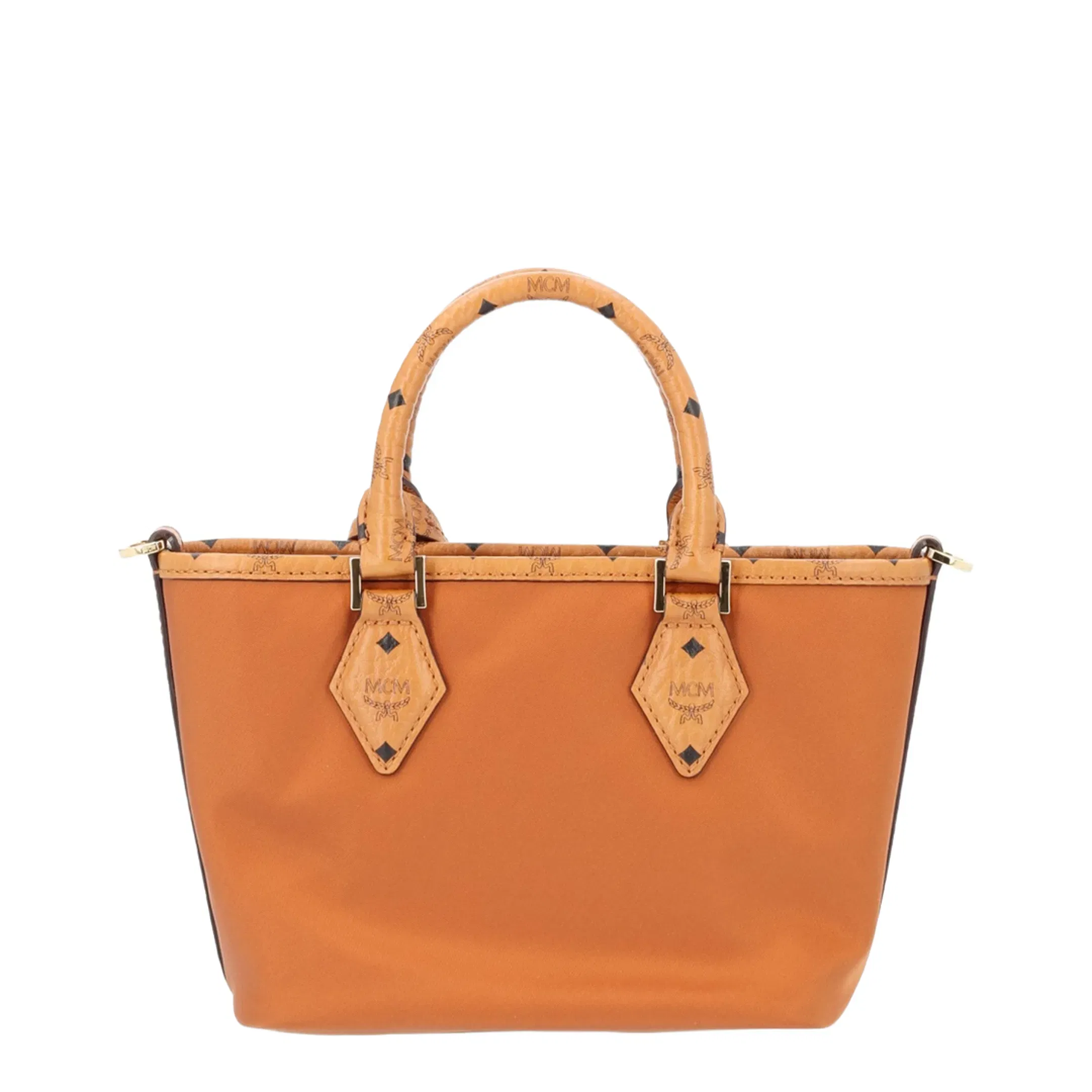 Aren Shopper in Recycled Nylon With Visetos Monogram Leather Trim - Cognac