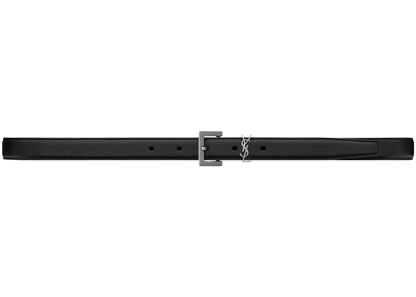 Saint Laurent Cassandre Thin Belt in Smooth Leather Black