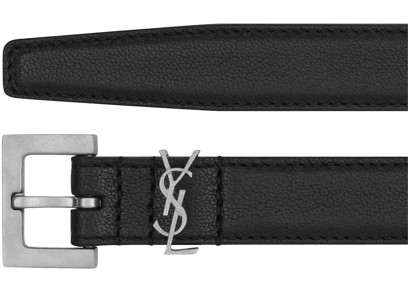 Saint Laurent Cassandre Thin Belt in Smooth Leather Black