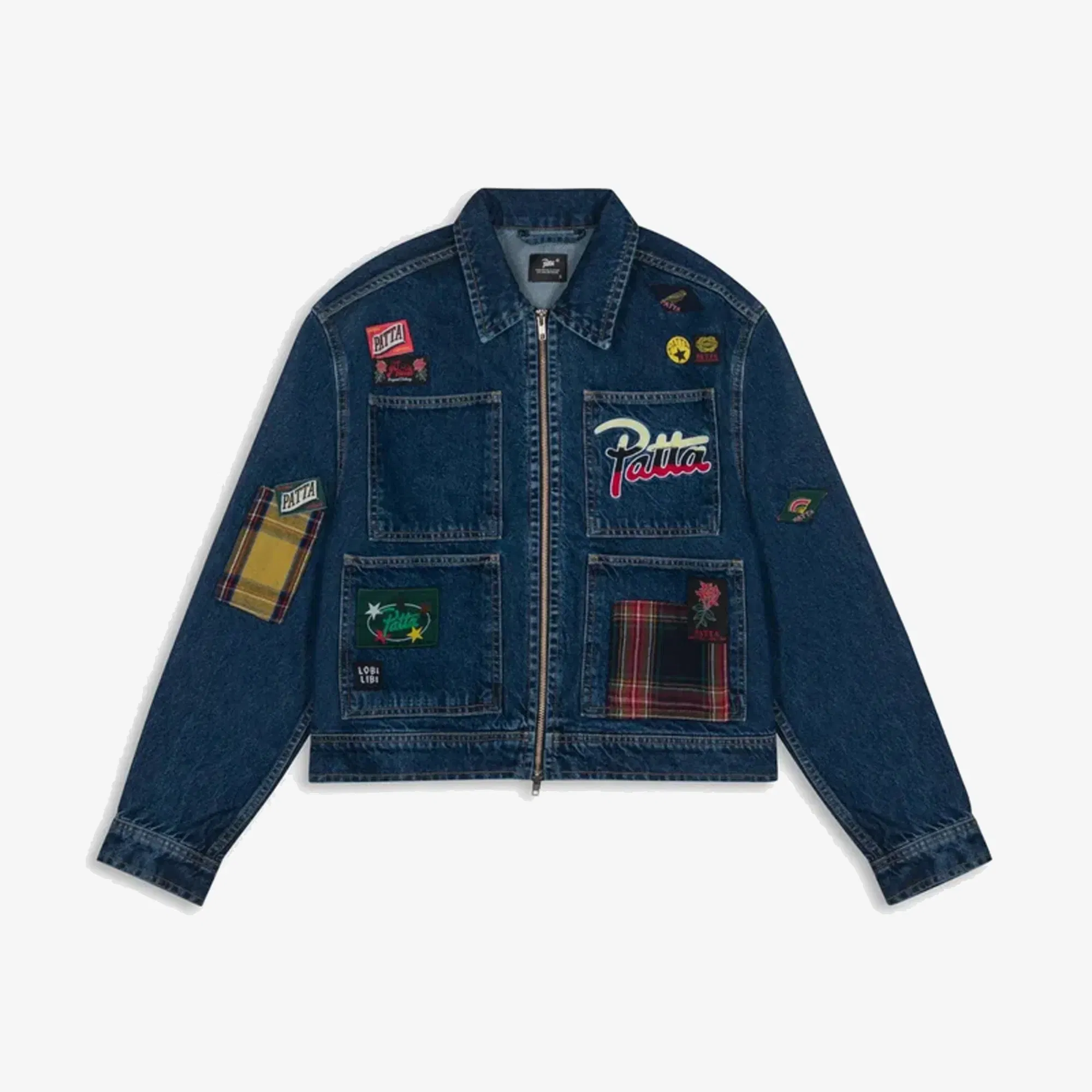 PATTA WHOLE LOTTA LABELS DENIM JACKET { LIGHT BLUE DENIM