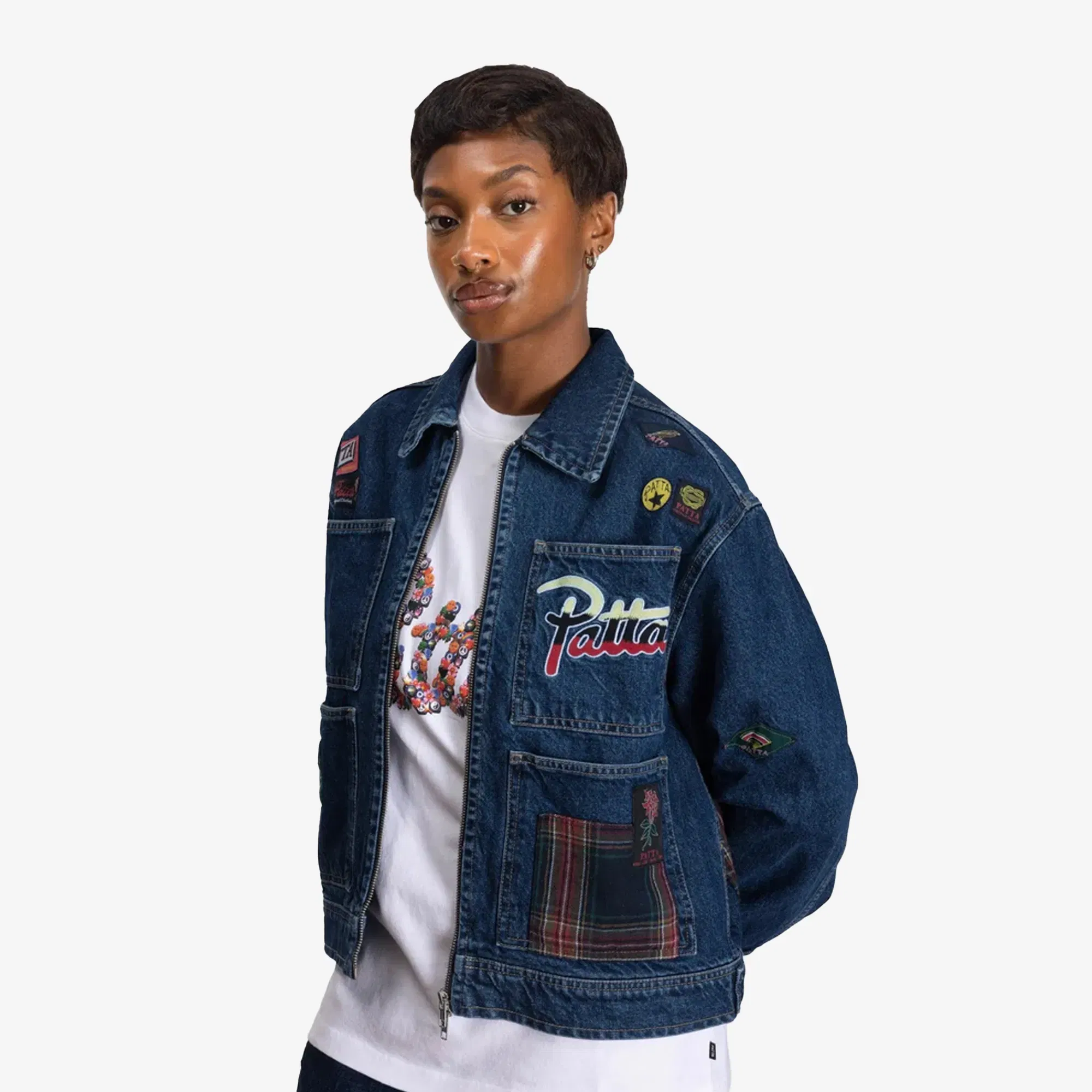 PATTA WHOLE LOTTA LABELS DENIM JACKET { LIGHT BLUE DENIM