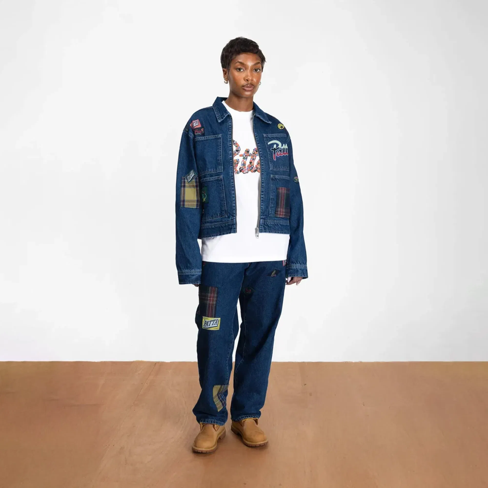 PATTA WHOLE LOTTA LABELS DENIM JACKET { LIGHT BLUE DENIM