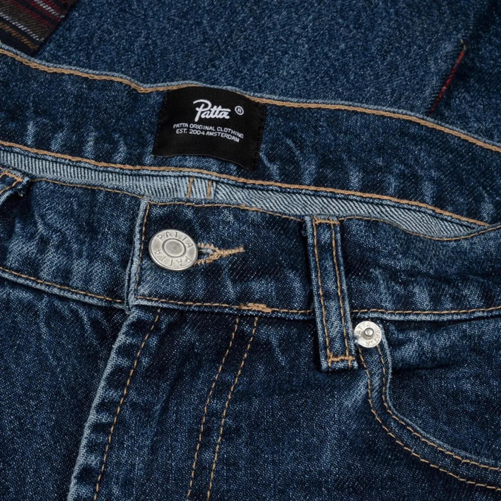 PATTA WHOLE LOTTA LABELS DENIM PANTS { BLUE DENIM