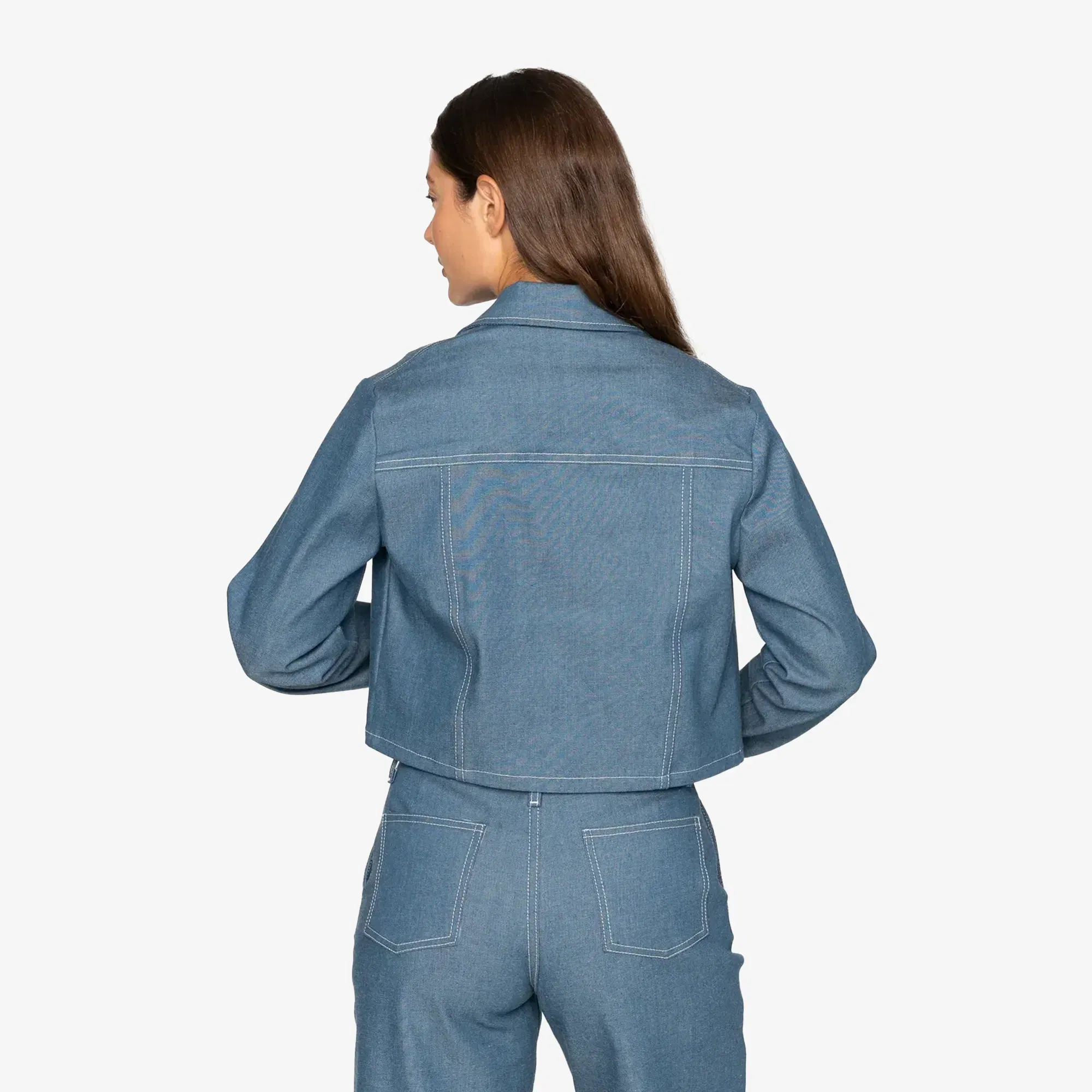 Naked & Famous CROPPED JACKET - ANTIQUE BLUE DENIM STRETCH { BLUE