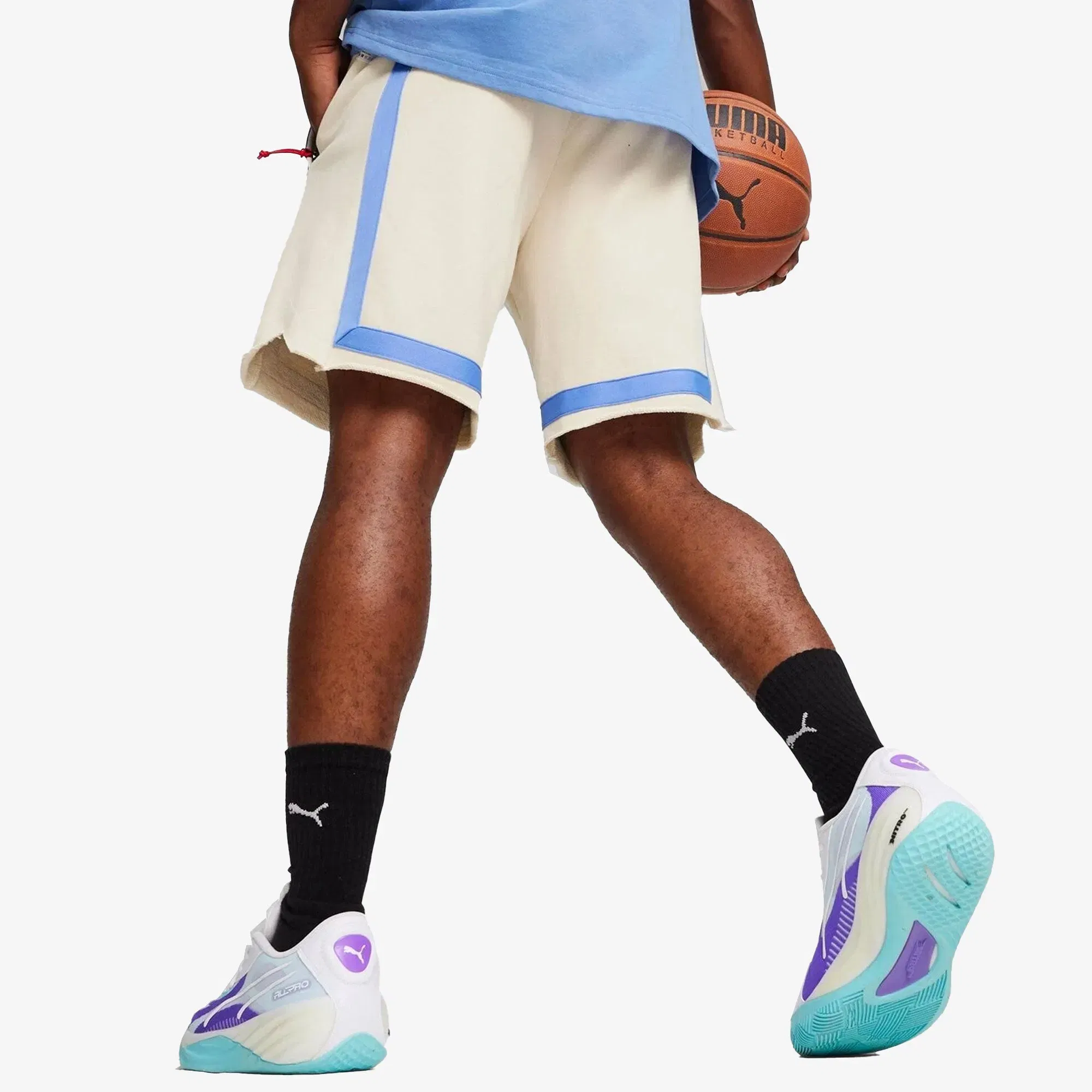 PUMA SUPERSTITION BASKETBALL TERRY SHORTS { ALPINE SNOW