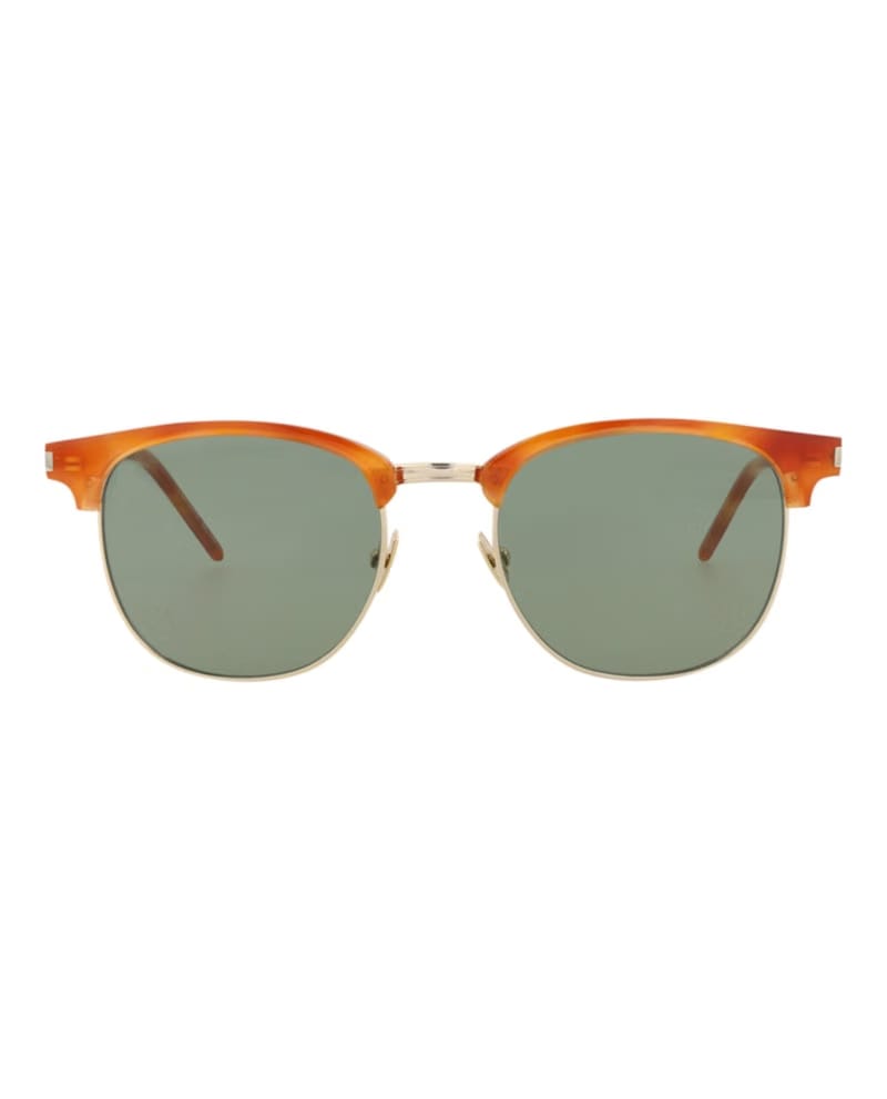 Saint Laurent Round-Frame Acetate Sunglasses Havana/Gold/Green (SL108COMBI-30013279-001)