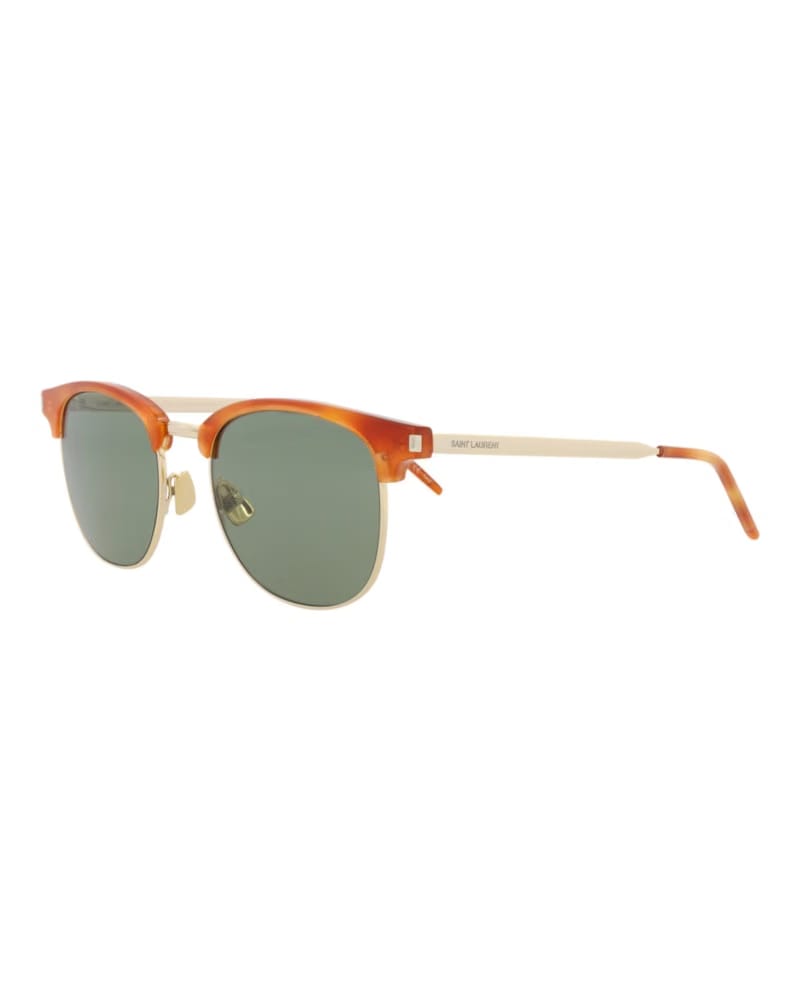 Saint Laurent Round-Frame Acetate Sunglasses Havana/Gold/Green (SL108COMBI-30013279-001)