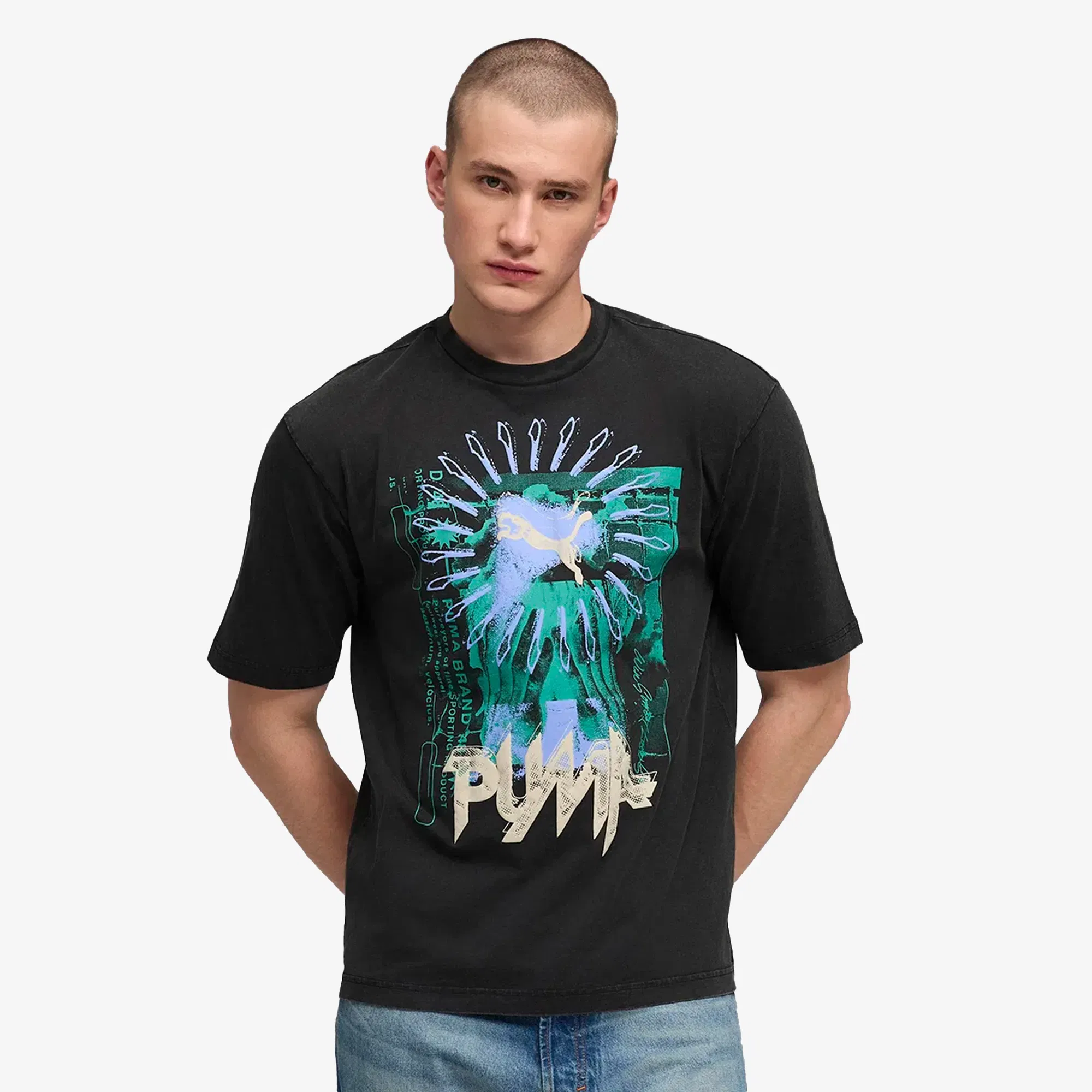 PUMA GRAPHIC BOXY WASHED T-Shirt { PUMA BLACK