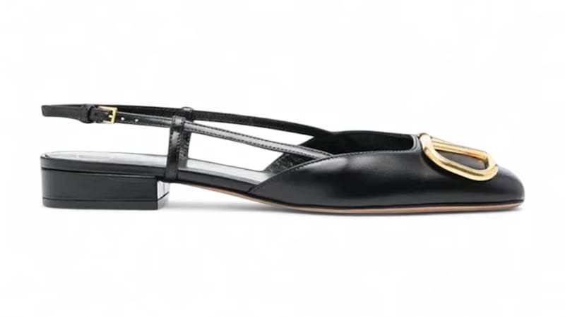 Valentino V Logo Calfskin Leather Slingback Flat Black (Women's)