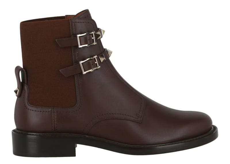 Valentino Rockstud-Embellished Ankle Boots Dark Brown (Women's)