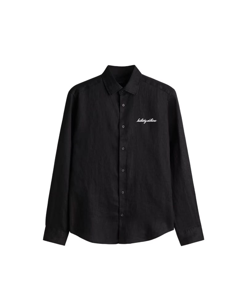 HASHWAY ARCHIVES LINEN EMBROIDERED SHIRT - BLACK