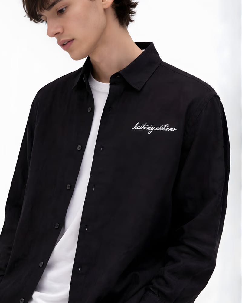HASHWAY ARCHIVES LINEN EMBROIDERED SHIRT - BLACK
