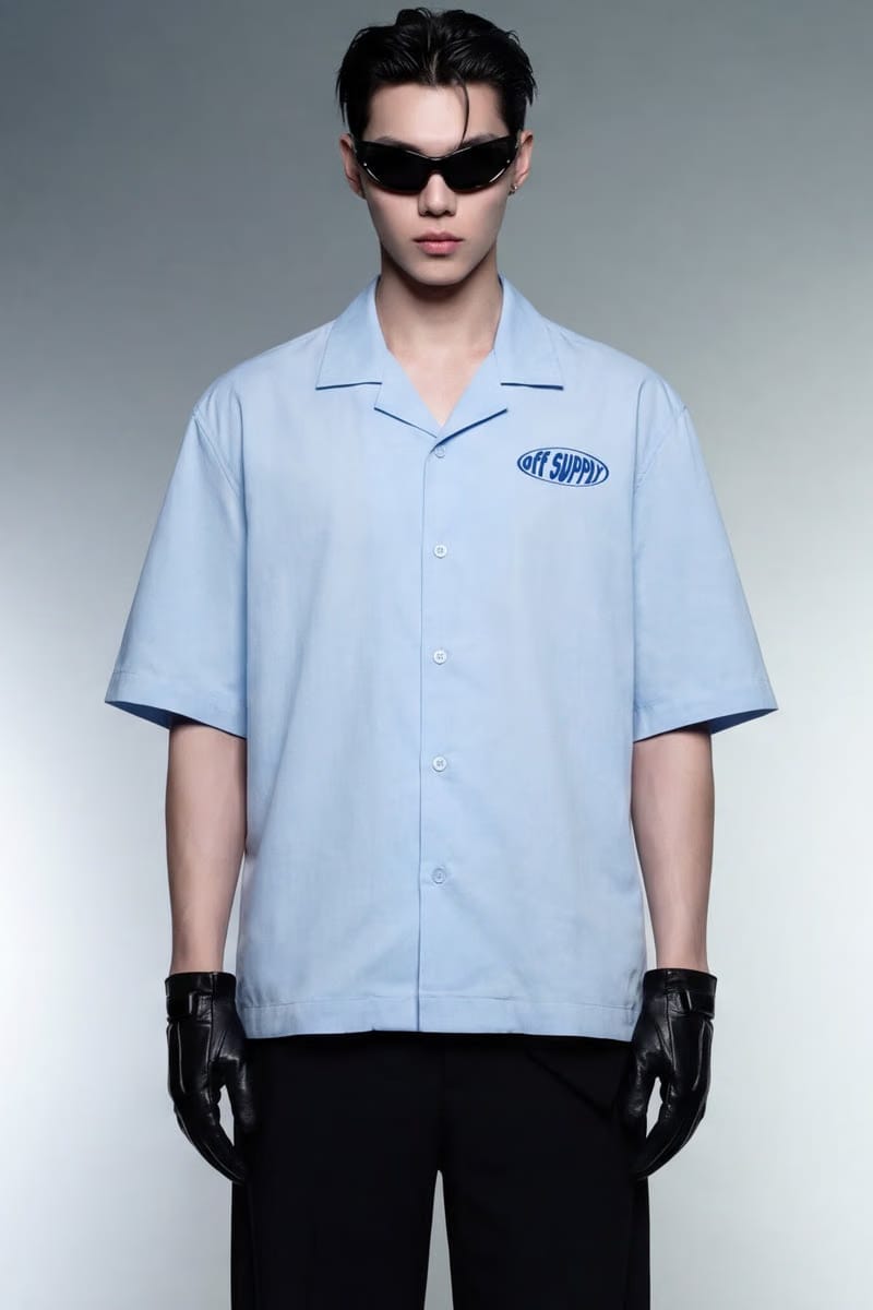 Blank Off Supply Ice Blue Bowling Shirt