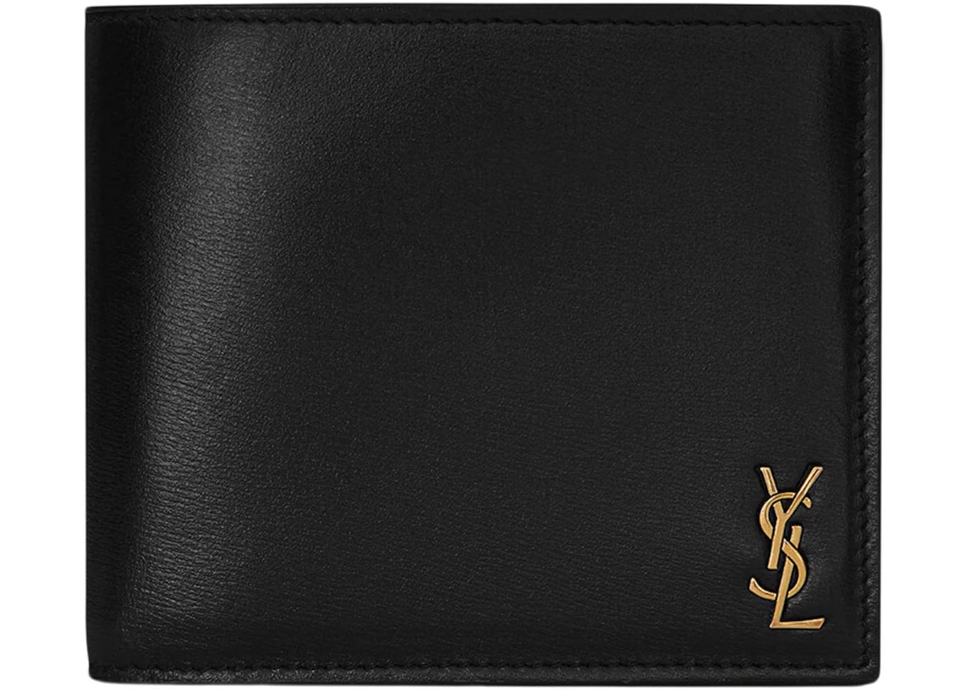 Saint Laurent Tiny Cassandre East/West Bifold Wallet In Shiny Leather Black