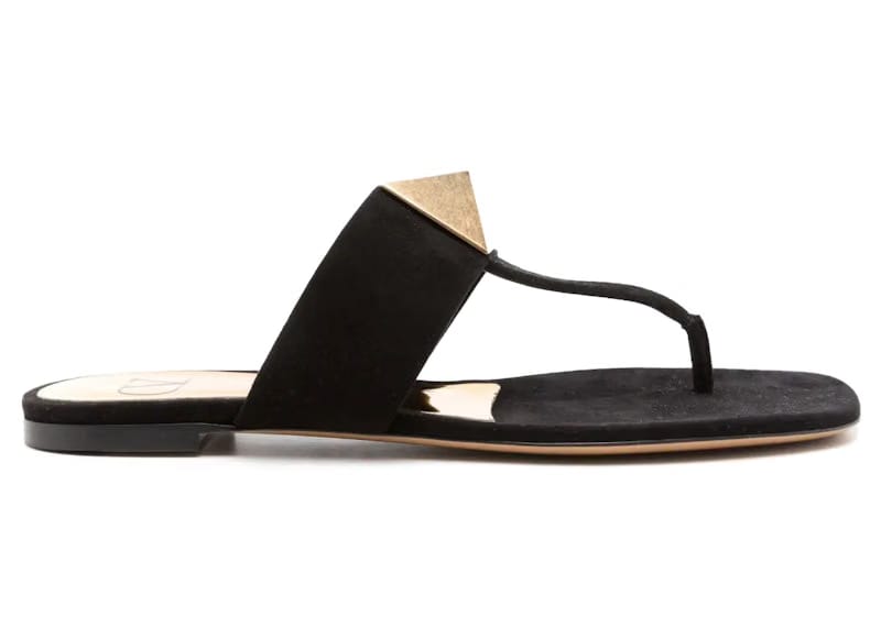 Valentino Garavani One Stud Flat Thong Sandals Black (Women's)