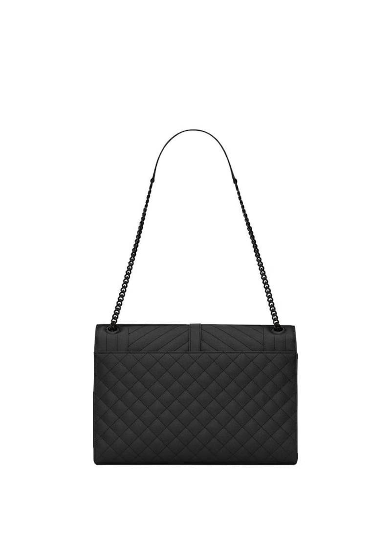 Saint Laurent Envelope Grain de Poudre Embossed Leather Mix Matelasse Large Black