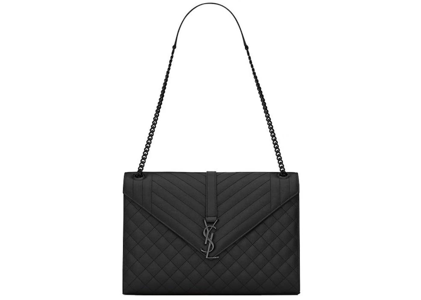 Saint Laurent Envelope Grain de Poudre Embossed Leather Mix Matelasse Large Black