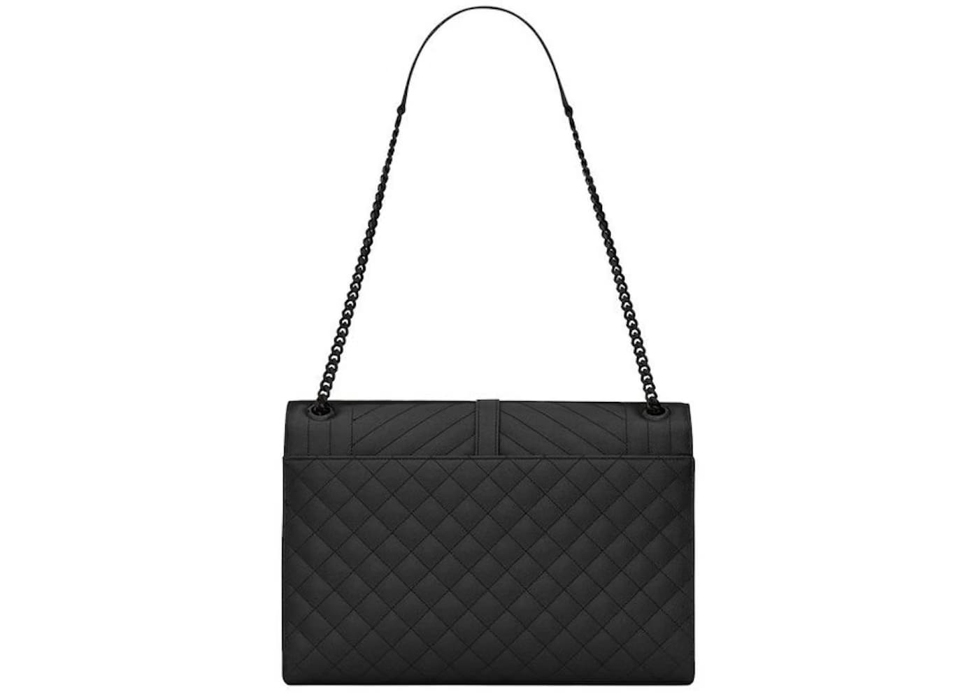 Saint Laurent Envelope Grain de Poudre Embossed Leather Mix Matelasse Large Black