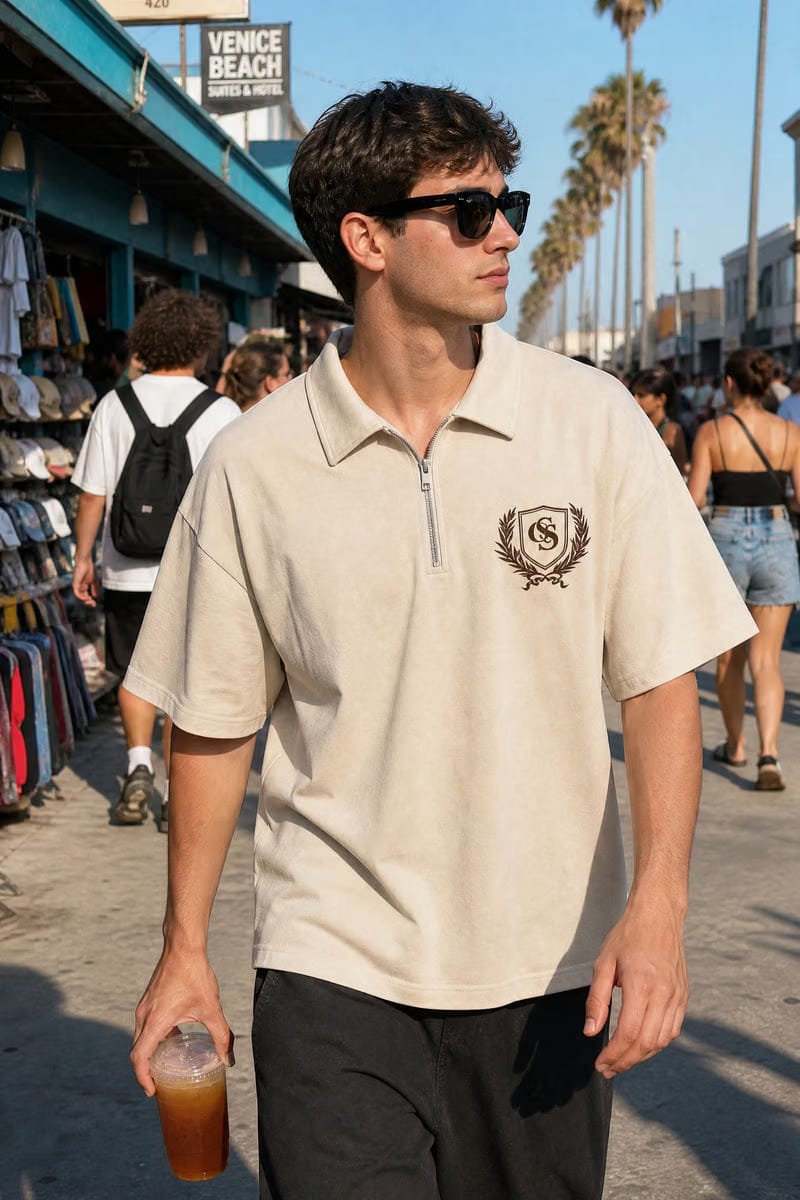 Off Supply Elegance In Motion Sand Quarter Zip T-shirt