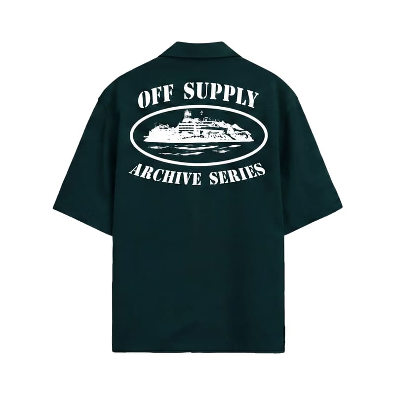 Off Supply Island Archive Bowling Shirt - Forest Green