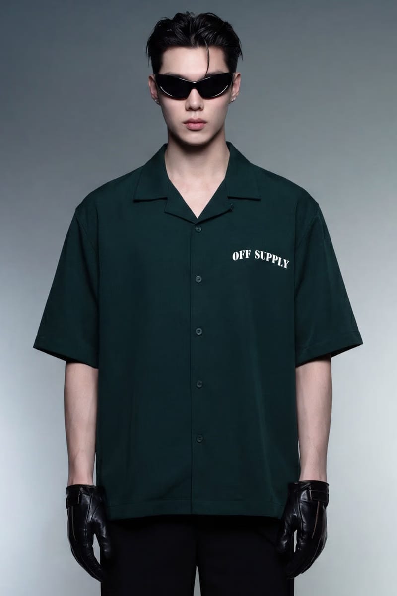 Off Supply Island Archive Bowling Shirt - Forest Green