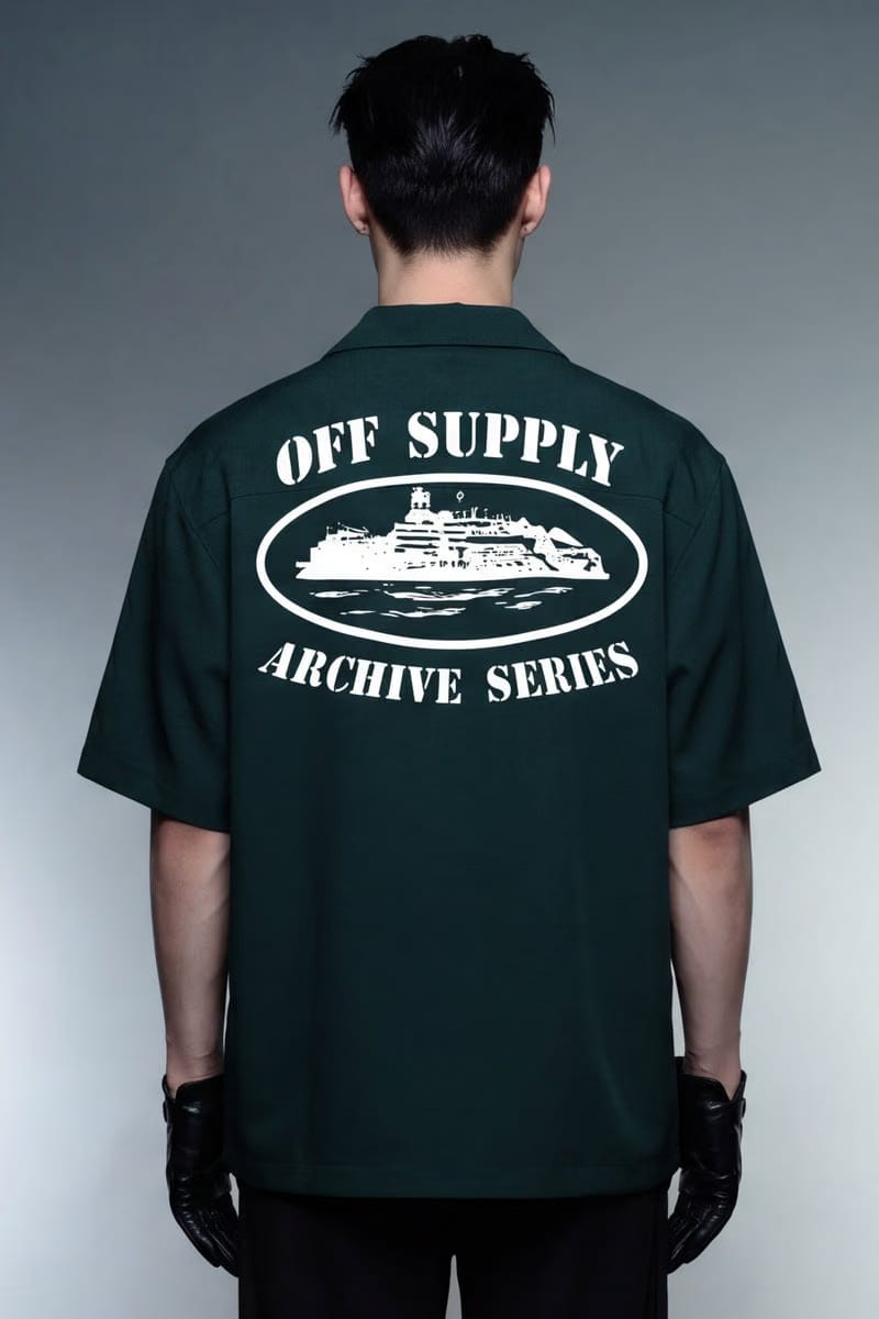 Off Supply Island Archive Bowling Shirt - Forest Green