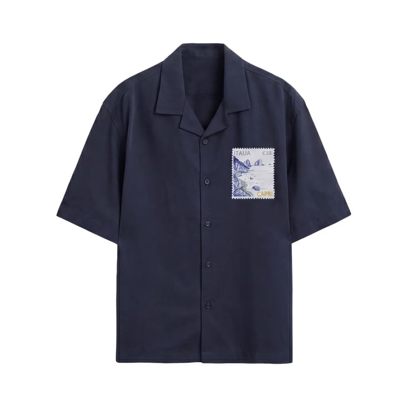 Off Supply Limoncello Afternoons Bowling Shirt Navy Blue