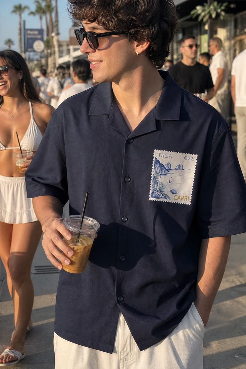 Off Supply Limoncello Afternoons Bowling Shirt Navy Blue