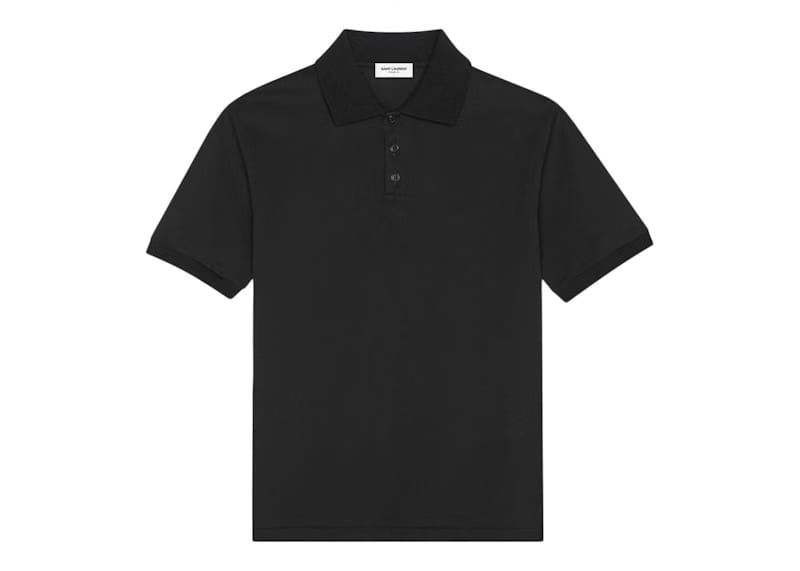 Saint Laurent Cassandre Cotton Pique Polo Shirt Black