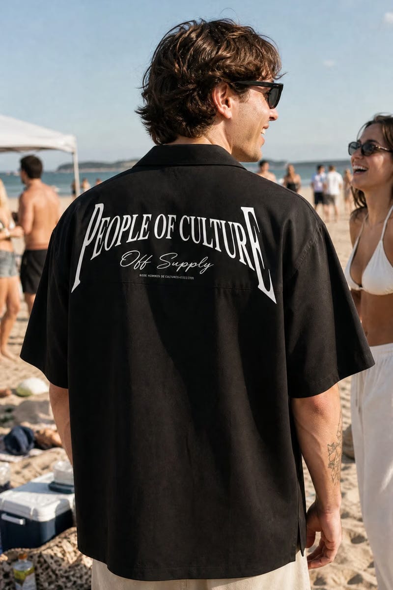 Off Supply People of Culture Black Bowling Shirt