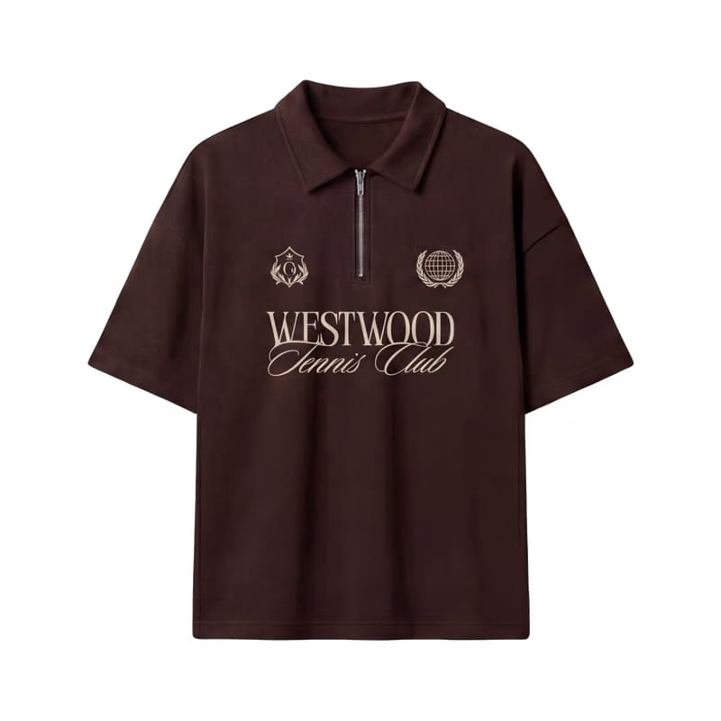 Off Supply Westwood Tennis Club Brown Quarter Zip T-shirt