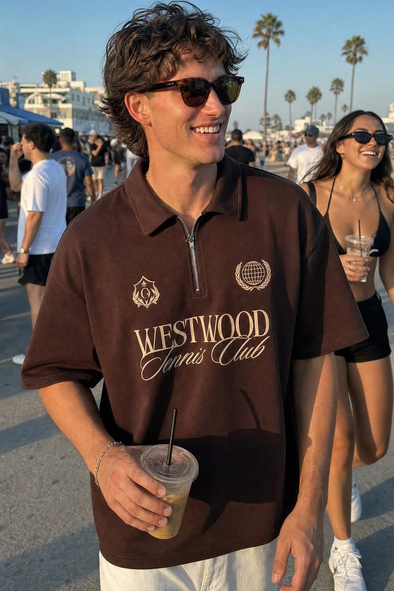 Off Supply Westwood Tennis Club Brown Quarter Zip T-shirt