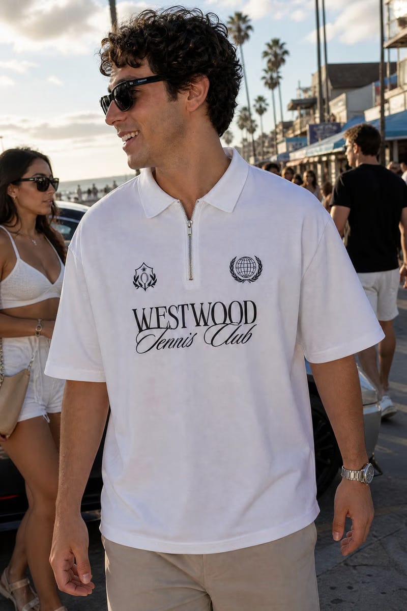 Off Supply Westwood Tennis Club White Quarter Zip T-shirt