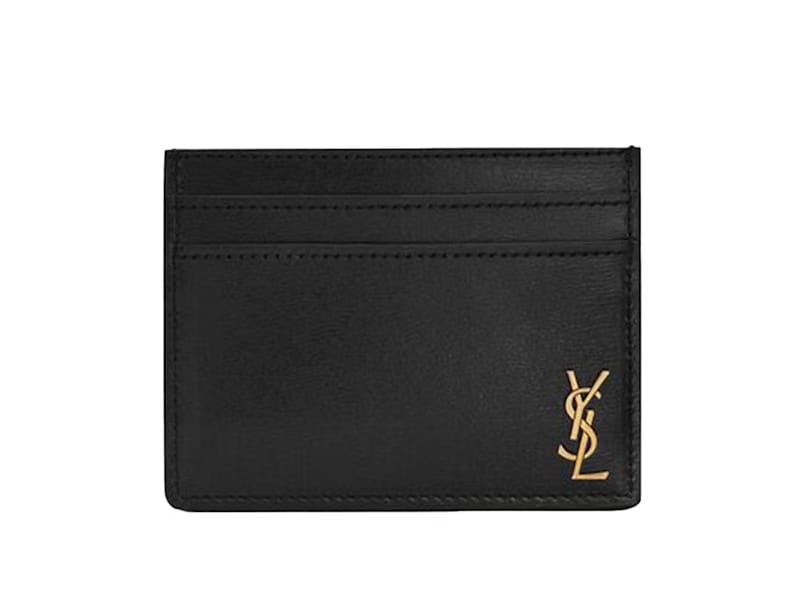 Saint Laurent Tiny Cassandre (5 Card Slot) Card Case Gold Logo Black
