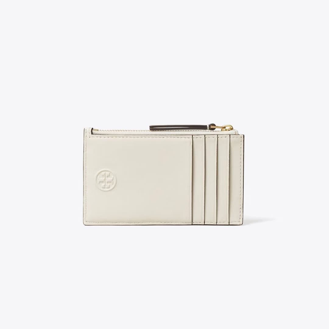 Tory Burch Fleming Zip Card Case Light Cream